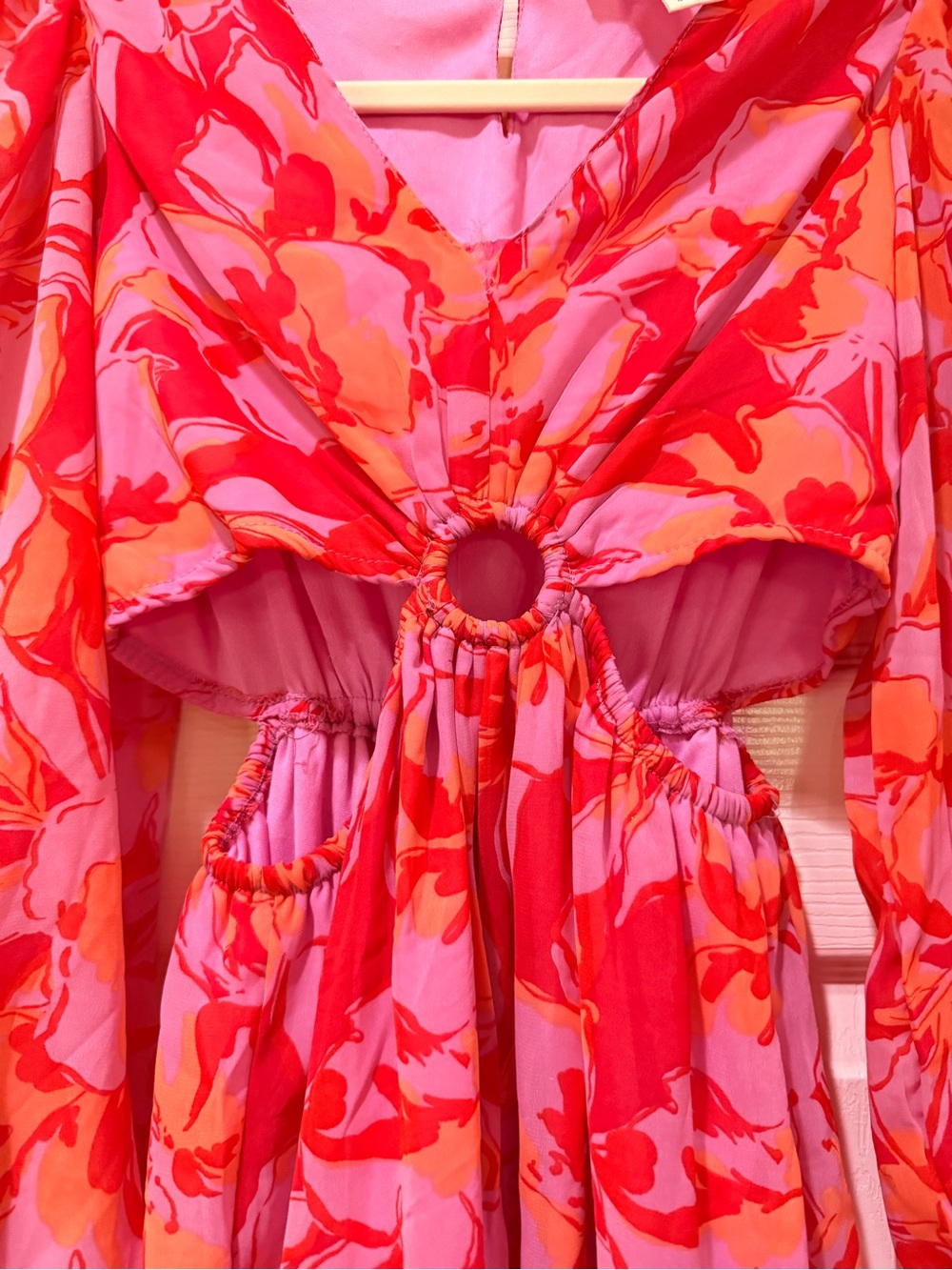 Jessica Simpson Floral CutOut Mini Dress Pink Red Orange O-Ring Size XS J363 - Picture 3 of 7